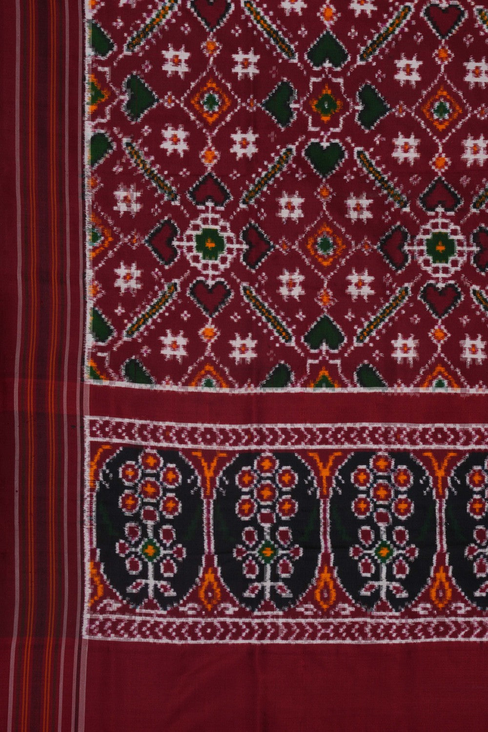 Image of Pochampally Ikat Silk Maroon Dupatta